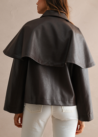 Ramy Cape Faux Leather Jacket - Chocolate Brown
