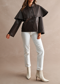 Ramy Cape Faux Leather Jacket - Chocolate Brown
