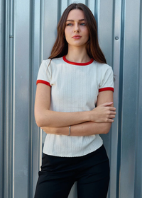 Marlowe Retro Trim Ribbed Tee - Ivory