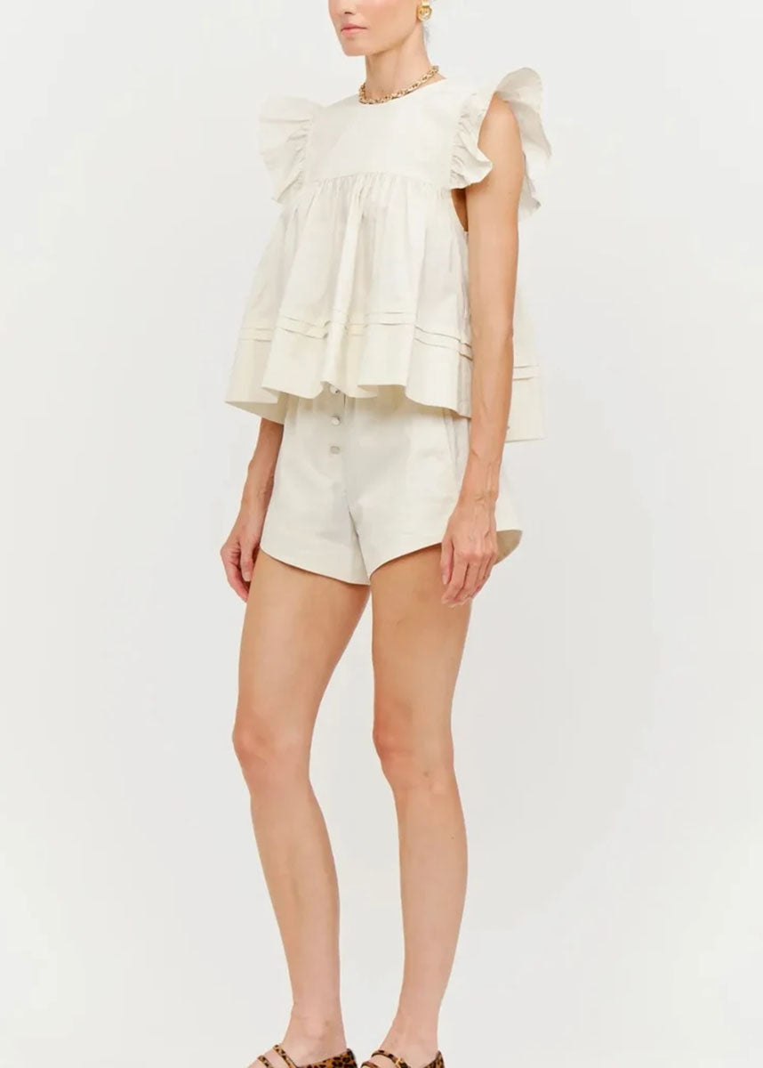 Leah Cotton Ruffle Top - Cream