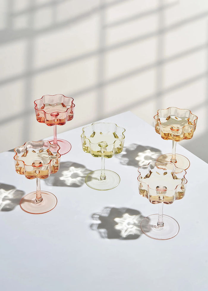 Bright Flower Wave Coupe Cocktail Glass