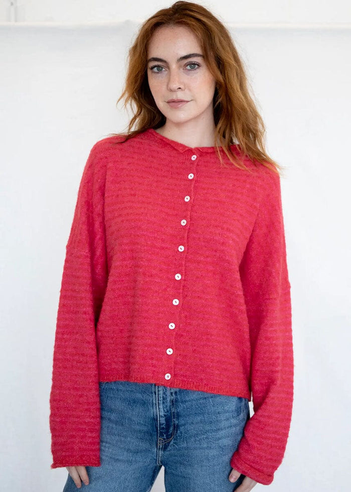 Piper Mini Striped Cardigan - Cherry Red