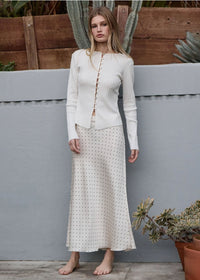 Bette Satin Polka Dot Midi Skirt - Cream