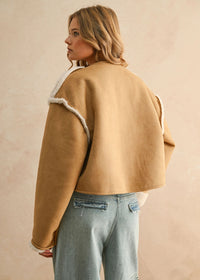 Judy Reversible Suede & Sherpa Jacket - Camel