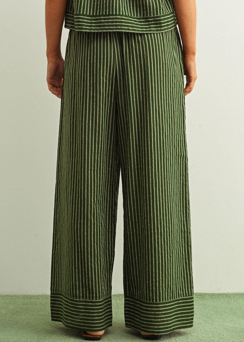 Olivette Striped Wide Leg Pants - Green