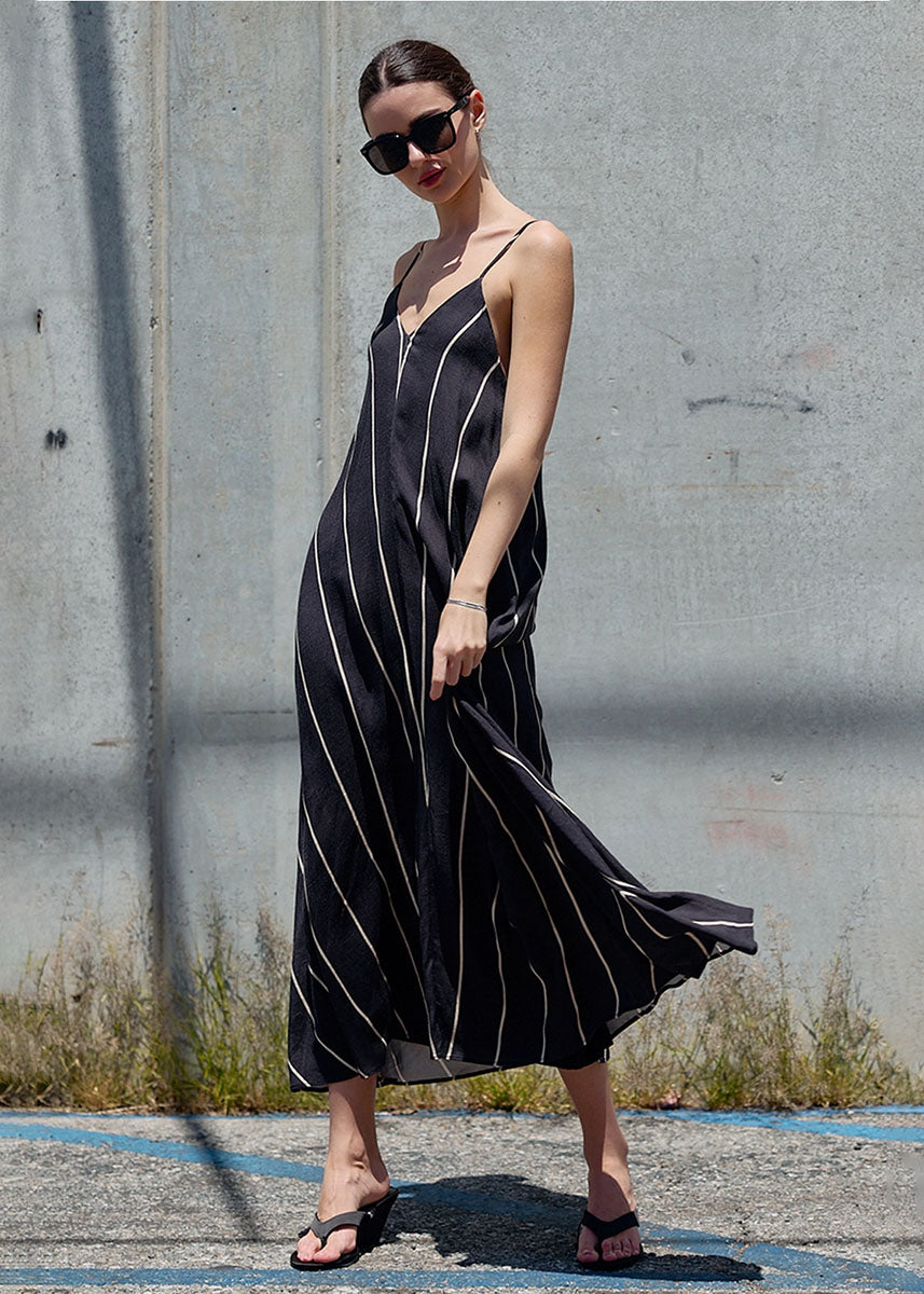 Amara Striped Maxi Dress - Charcoal