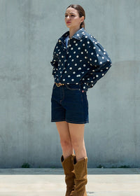 Abby Polka Dot Zip Up Jacket - Navy