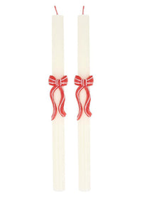 Red Stripy Bow Table Candles (Set of 2)