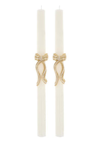 Gold Stripy Bow Table Candles (Set of 2)
