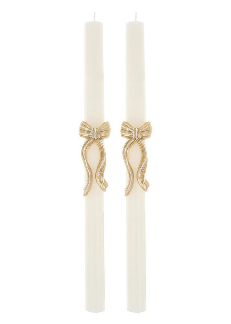 Gold Stripy Bow Table Candles (Set of 2)