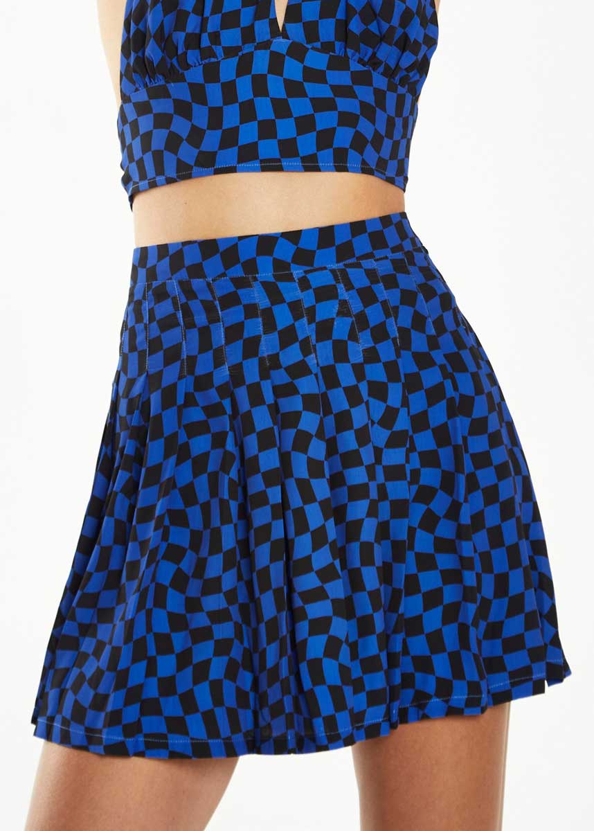 Vanessa Warped Checkerboard Mini Skirt - Blue
