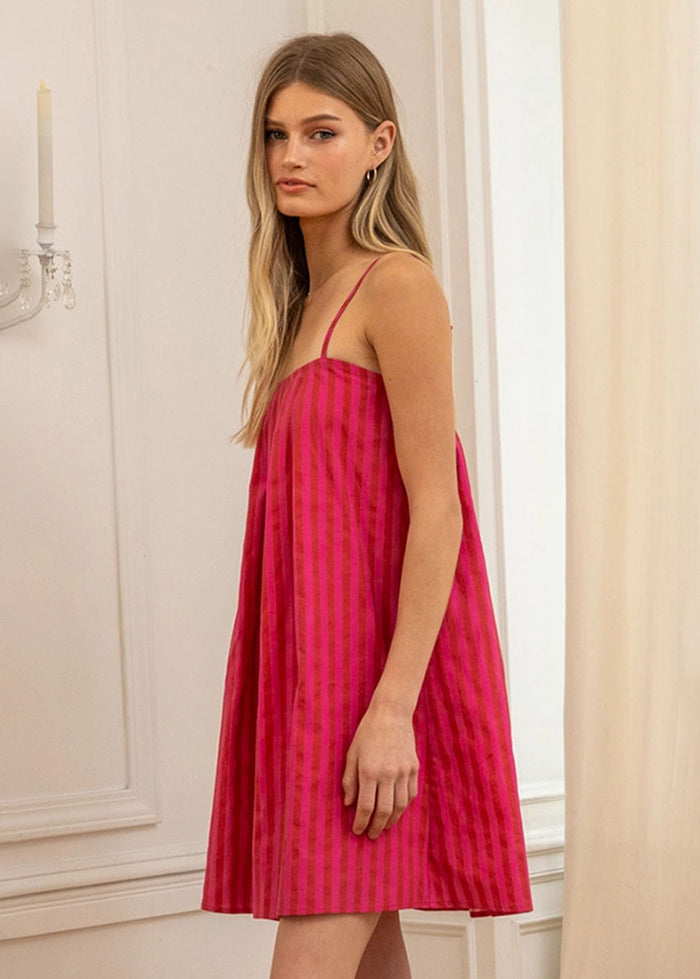 Bernie Candy Babydoll Mini Dress - Pink Stripe