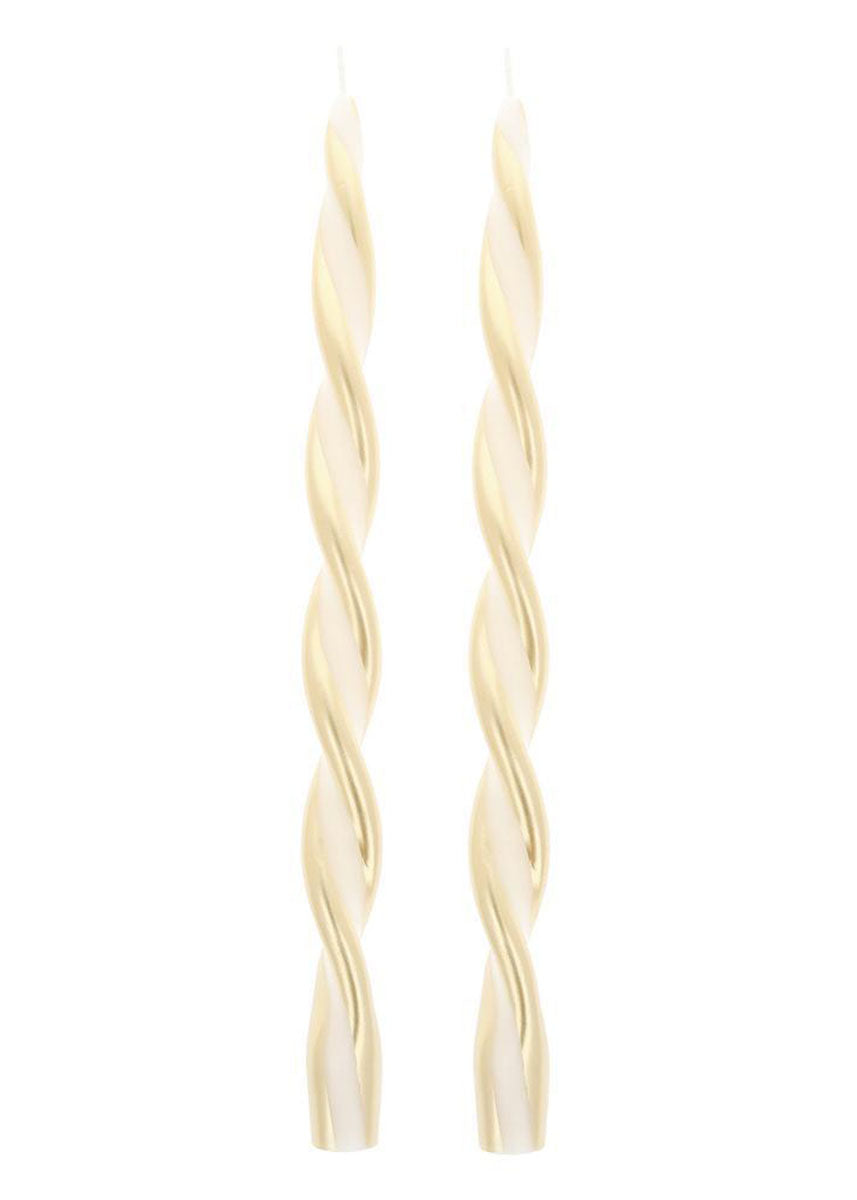 Gold Stripe Twist Candles (Set of 2)
