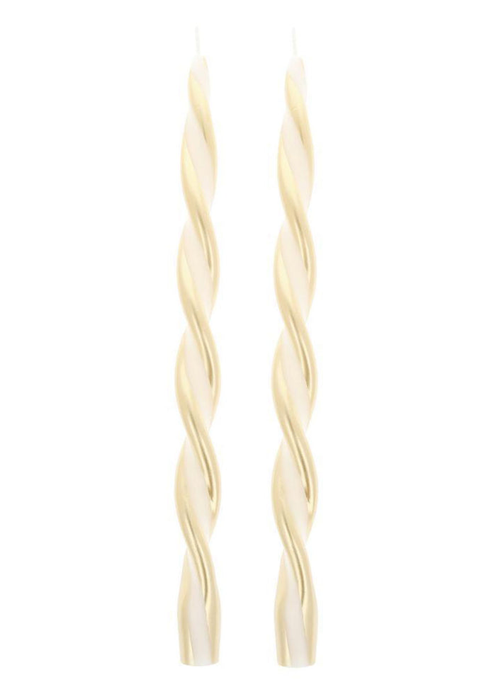 Gold Stripe Twist Candles (Set of 2)