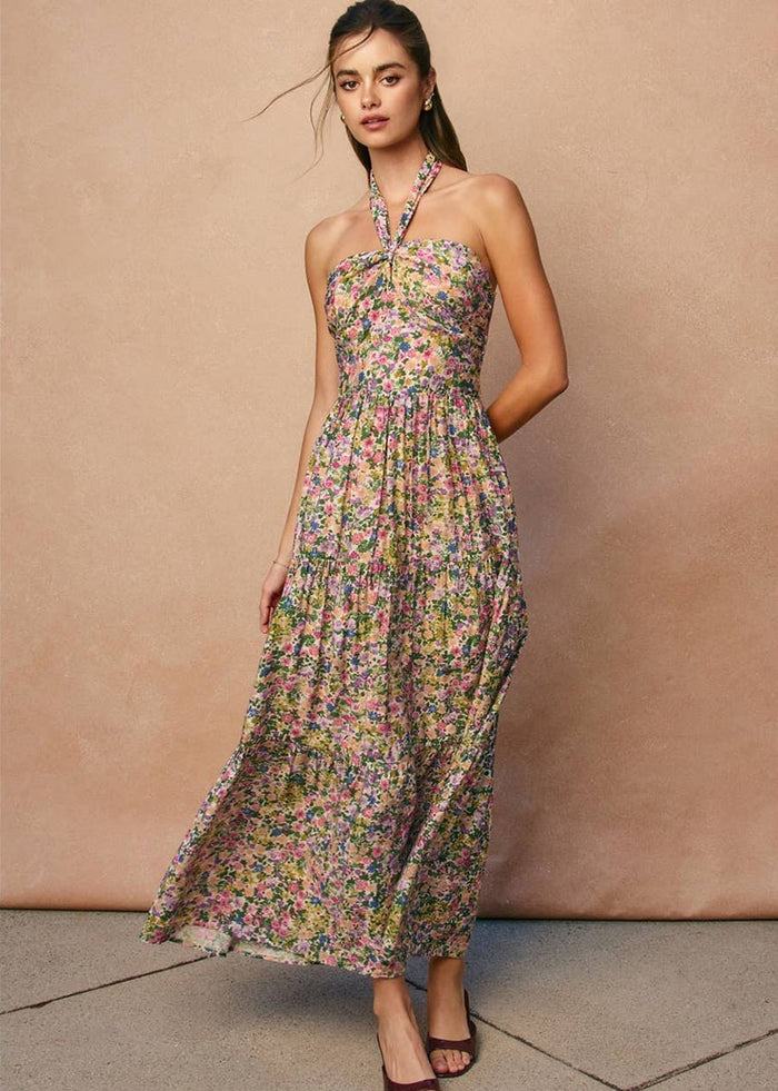 Jessa Halter Tiered Dress - Pink Floral