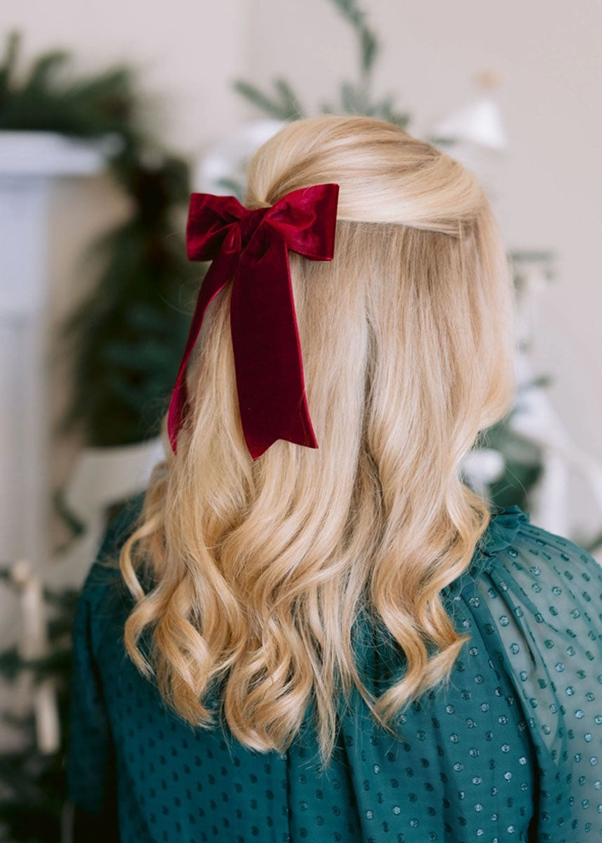Bailee Large Velvet Bow Barette - Wine