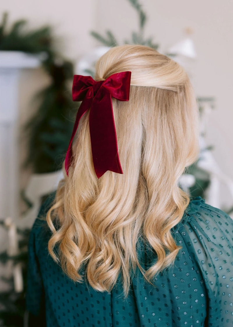 Bailee Large Velvet Bow Barette - Wine
