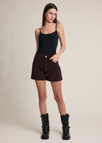 Charleen Suede High-Rise Shorts - Rum