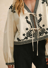 Mia Floral Patch Tie Jacket - Ecru