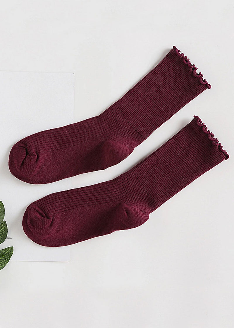 Ruffled Long Socks - Wine