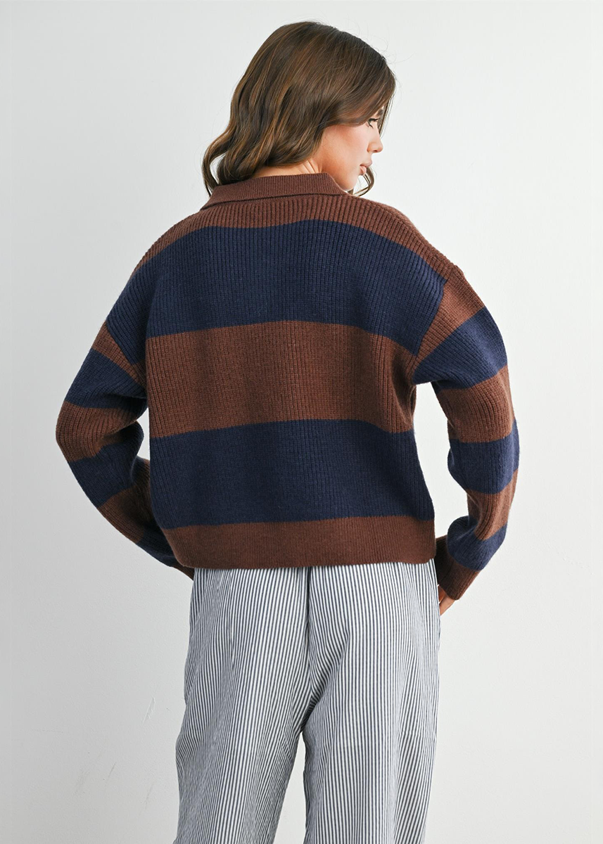 Myla Collared Sweater - Brown & Navy