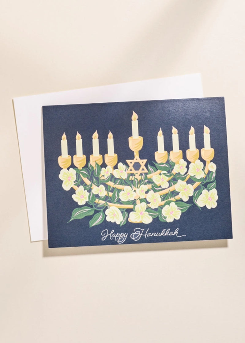 Happy Hanukkah Floral Menorah Card