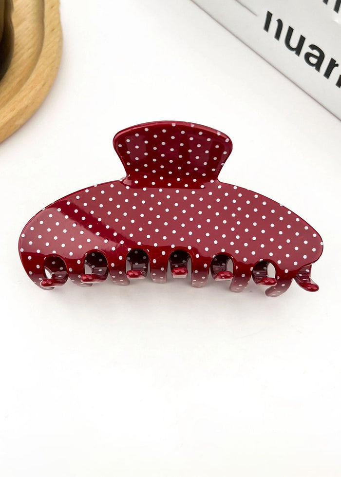 Printed Polka Dot Claw Clip - Red