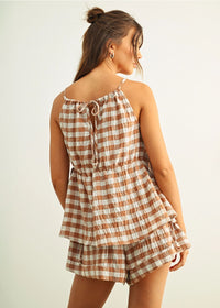 Nell Gingham Tank - Brown & White