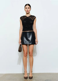 Nola Lace Surplice Top - Black