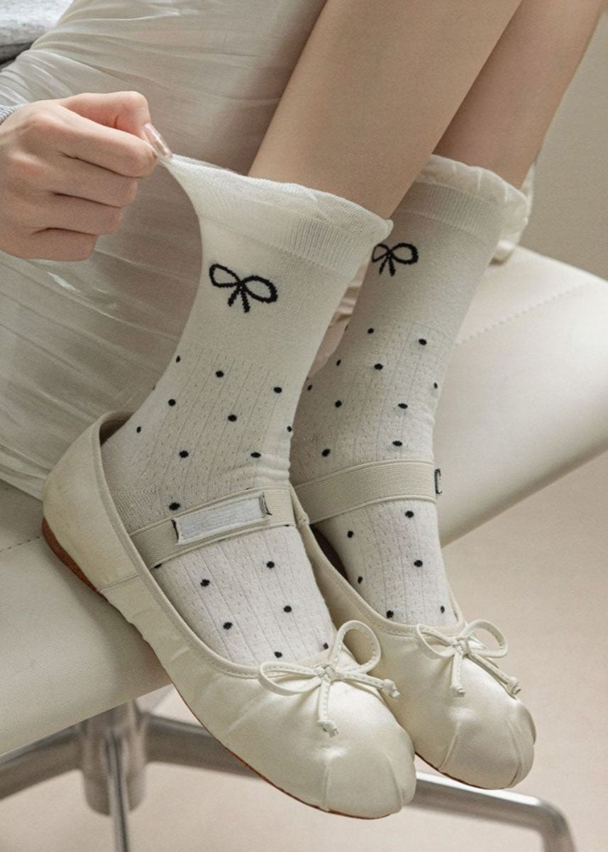 Ballet Bow Thin Mesh Socks - Dots