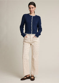Studded Straight-Leg Denim Pants - Cream