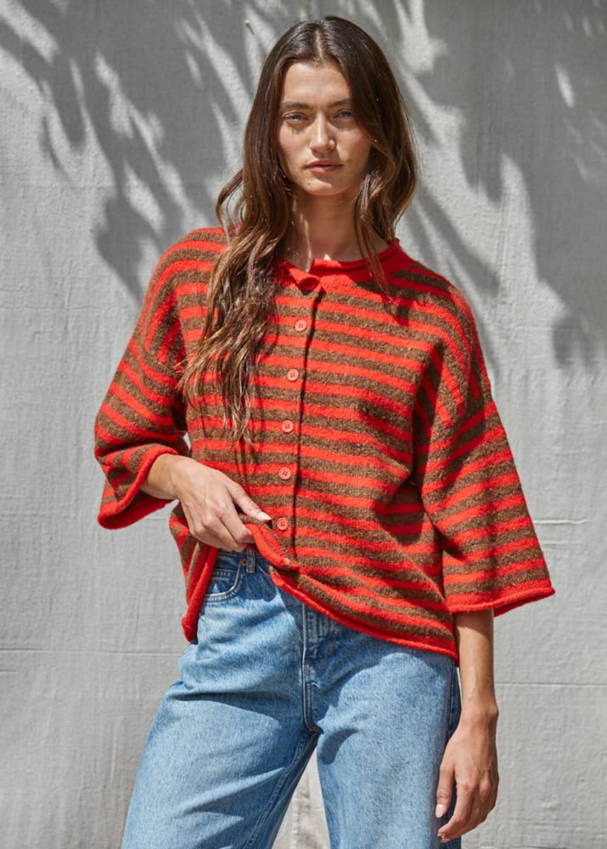 Kelsey Quarter Sleeve Cardigan - Red Camel