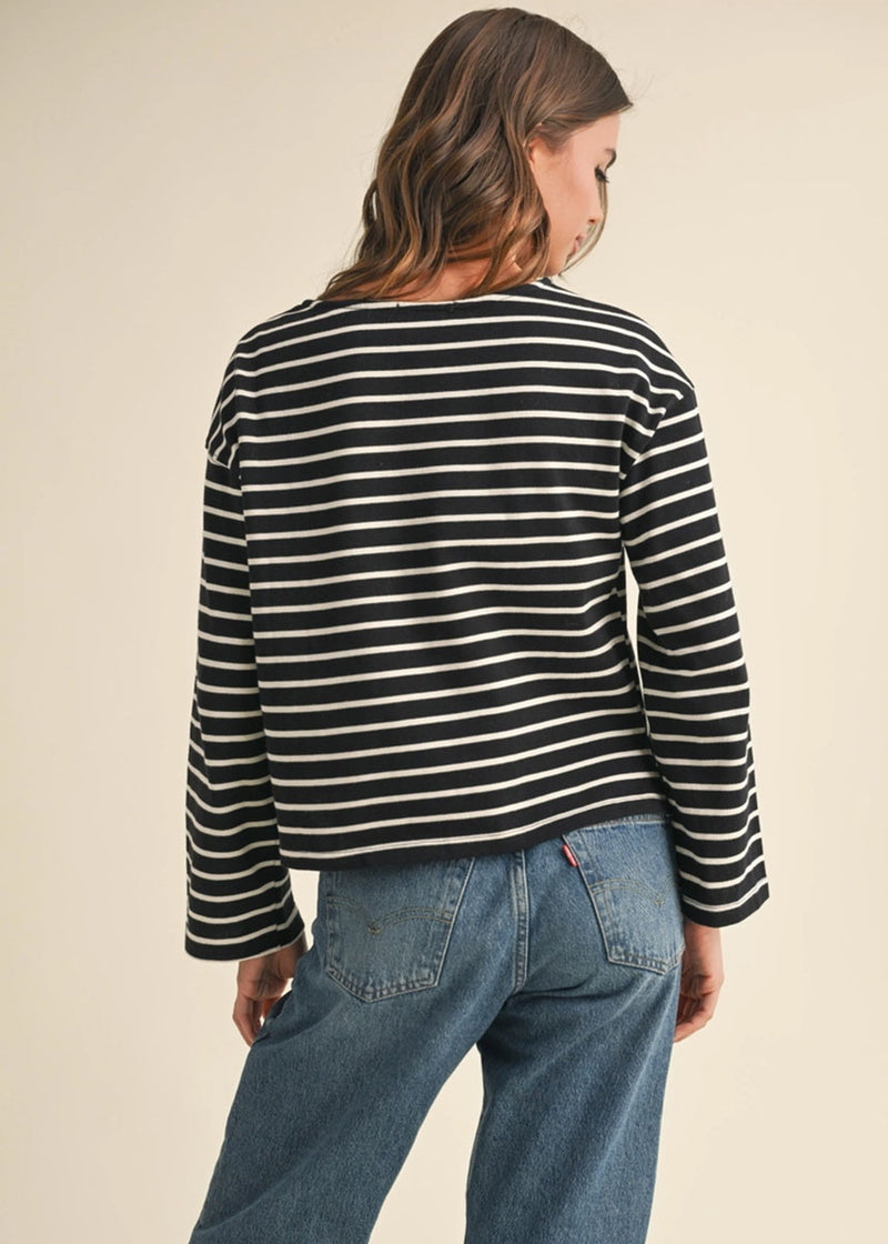 Bess Striped Long Sleeve Knit Top - Black & White