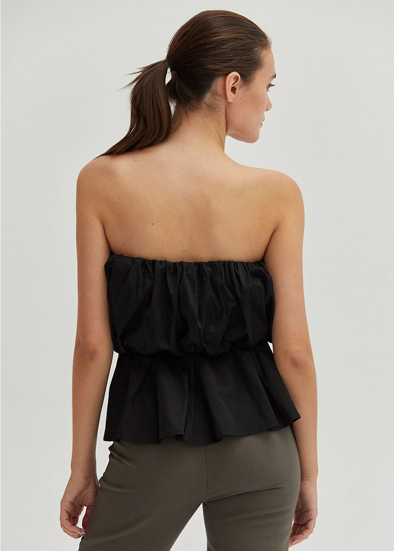 Arianna Bubble Peplum Tube Top - Black