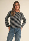 Bess Striped Long Sleeve Knit Top - Black & White