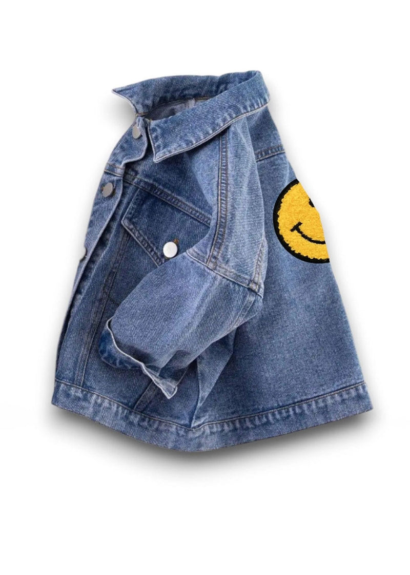 Kids Happy Face Denim Jacket - Blue