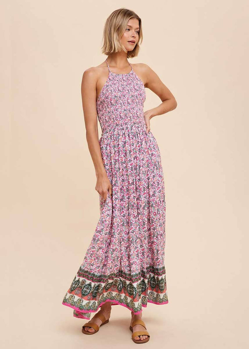 Annese Halter Floral Print Maxi Dress - Orchid