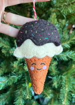 Smiling Ice Cream Cone Felt Ornament