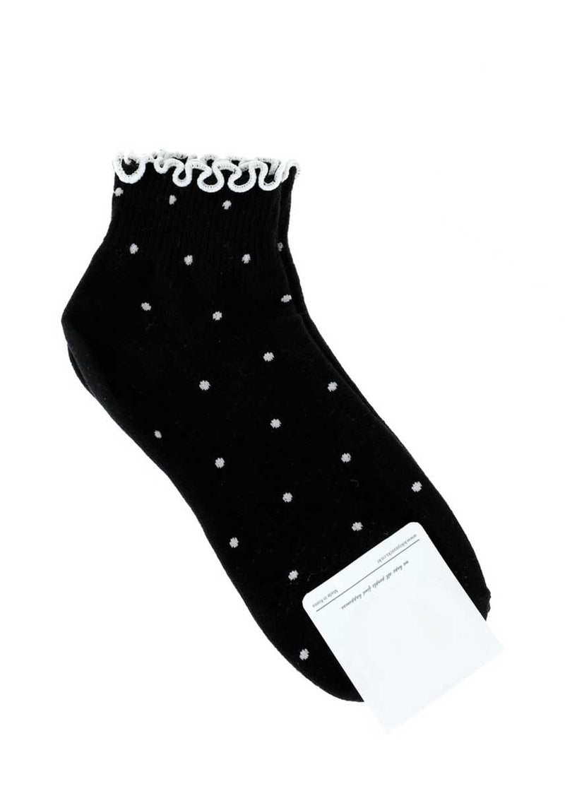 Polka Dot Frill Knit Socks - Black