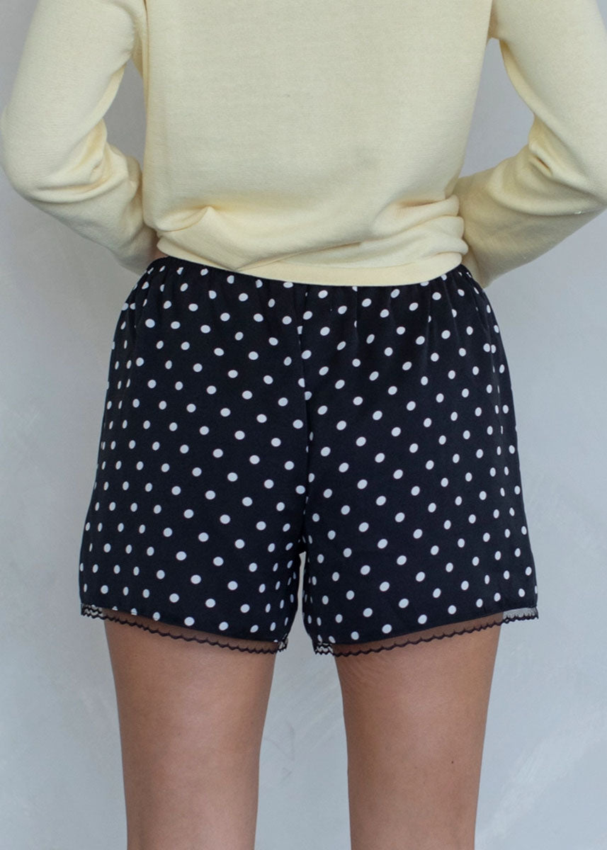 Polly Polka Dot Satin Shorts - Black