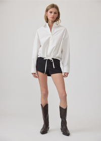 Drawstring Hem Relaxed Shirt - White