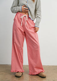 Poppy Striped Ruffle Hem Pant - Red & Ivory