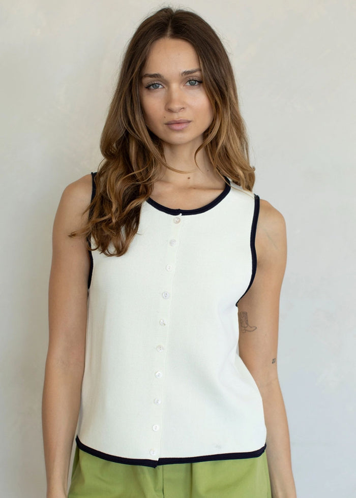 Tina Knit Button Tank - Cream