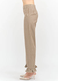 Paloma Straight Ruffle Gingham Pant - Brown