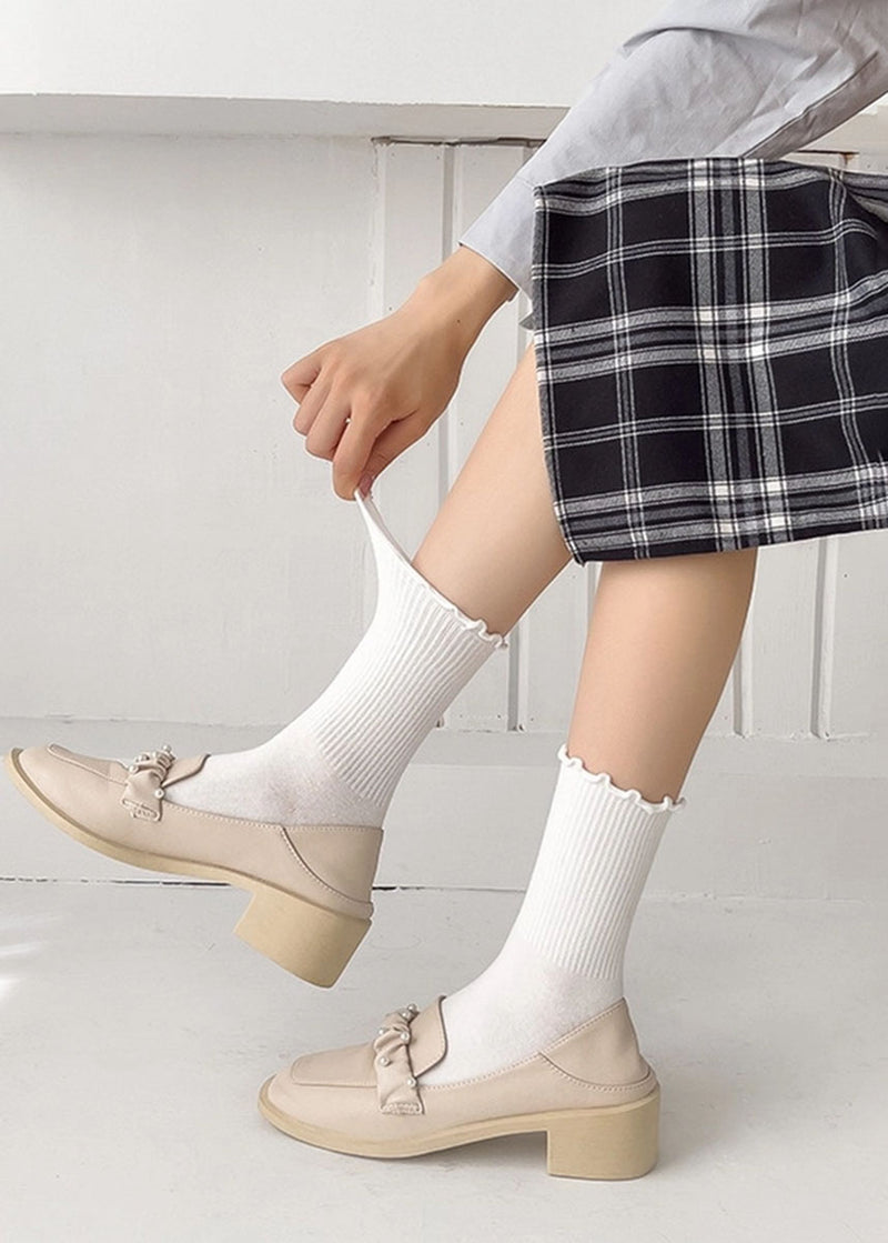 Ruffled Mid-Calf Socks - White