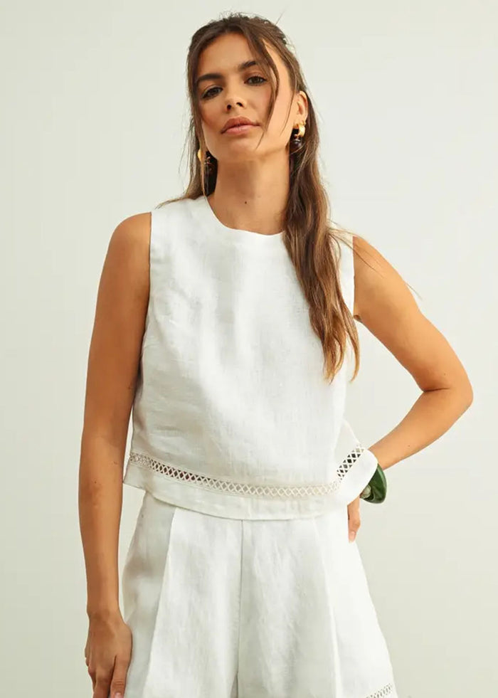 Veila Linen Stitch Crop Top - White