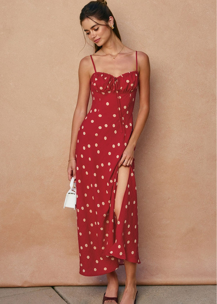 Show Out Polka Dot Maxi Dress - Red & Ivory