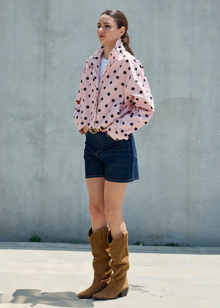 Abby Polka Dot Zip Up Jacket - Pink