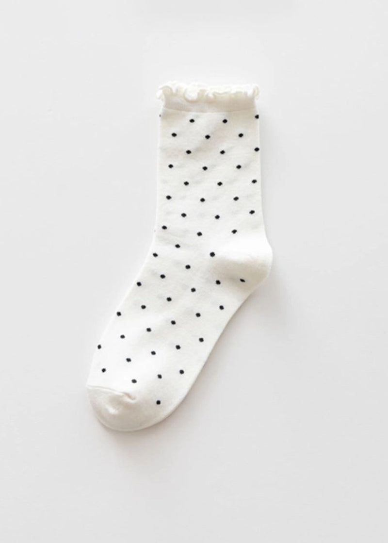 Ruffle Edge Polka Dot Socks - White