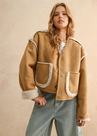 Judy Reversible Suede & Sherpa Jacket - Camel